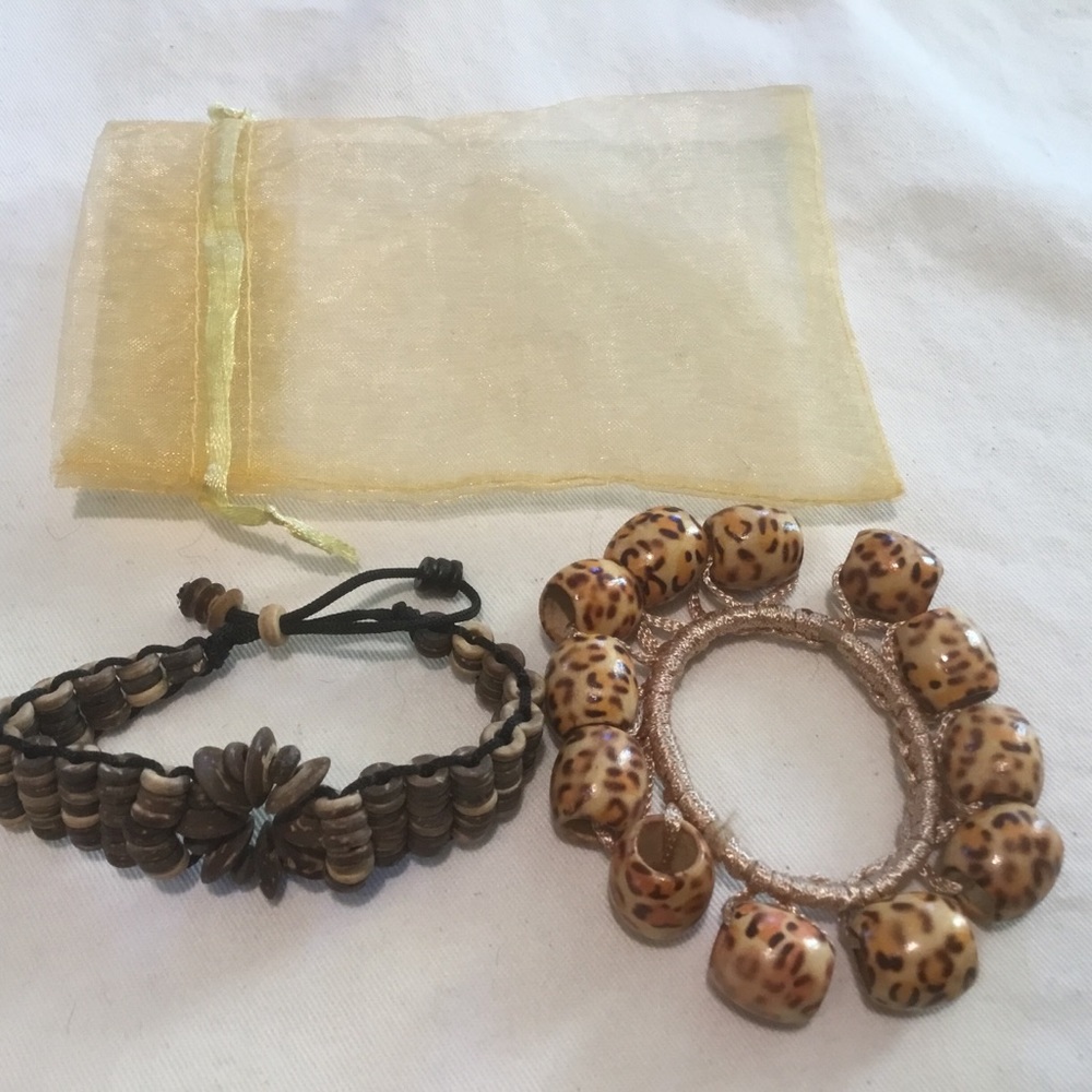 Hand Crafted BOHO Bracelet set of 2 made from coconut shell New